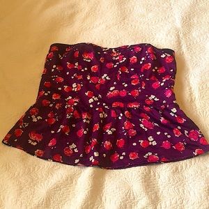 Purple with floral strapless silk top